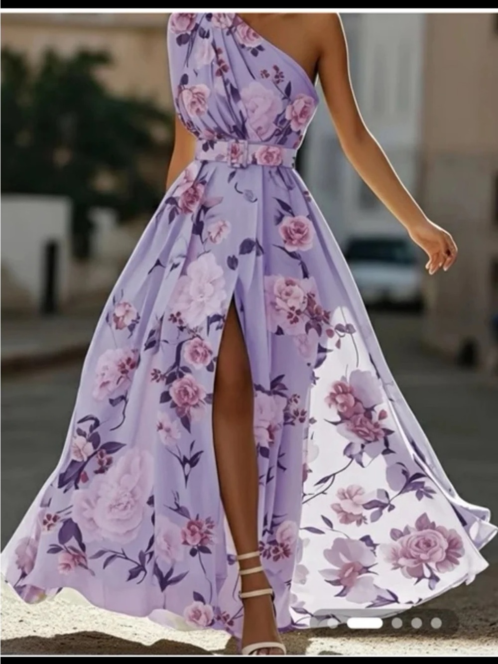 NWT FEHAUTE Ruched Slit Chiffon One Shoulder A-Line Gown Maxi Dress size 12/Lrg - Picture 5 of 12